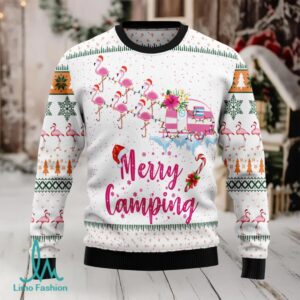 Merry Camping Flamingo Ugly Christmas Sweater