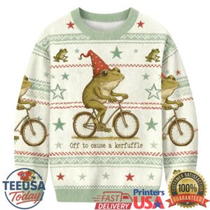 Off To Cause A Kerfuffle Funny Frog Christmas Ugly Sweatshirt