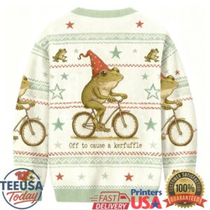 Off To Cause A Kerfuffle Funny Frog Christmas Ugly Sweatshirt
