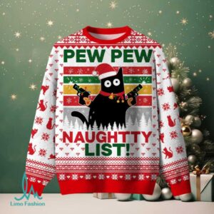 Pew Pew Naughty List Ugly Christmas Fuzzy Fleece Sweatshirt