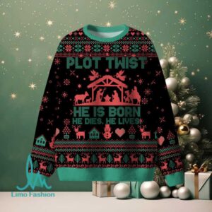 Plot Twist He Is Born Christian Lightweight Sweater