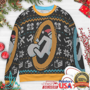 Portal guy Orange and Blue Ugly Christmas Sweatshirt
