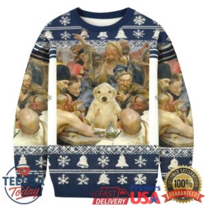 Puppy In The Middle Of A Medieval Group Scene Christmas Ugly Sweatshirt