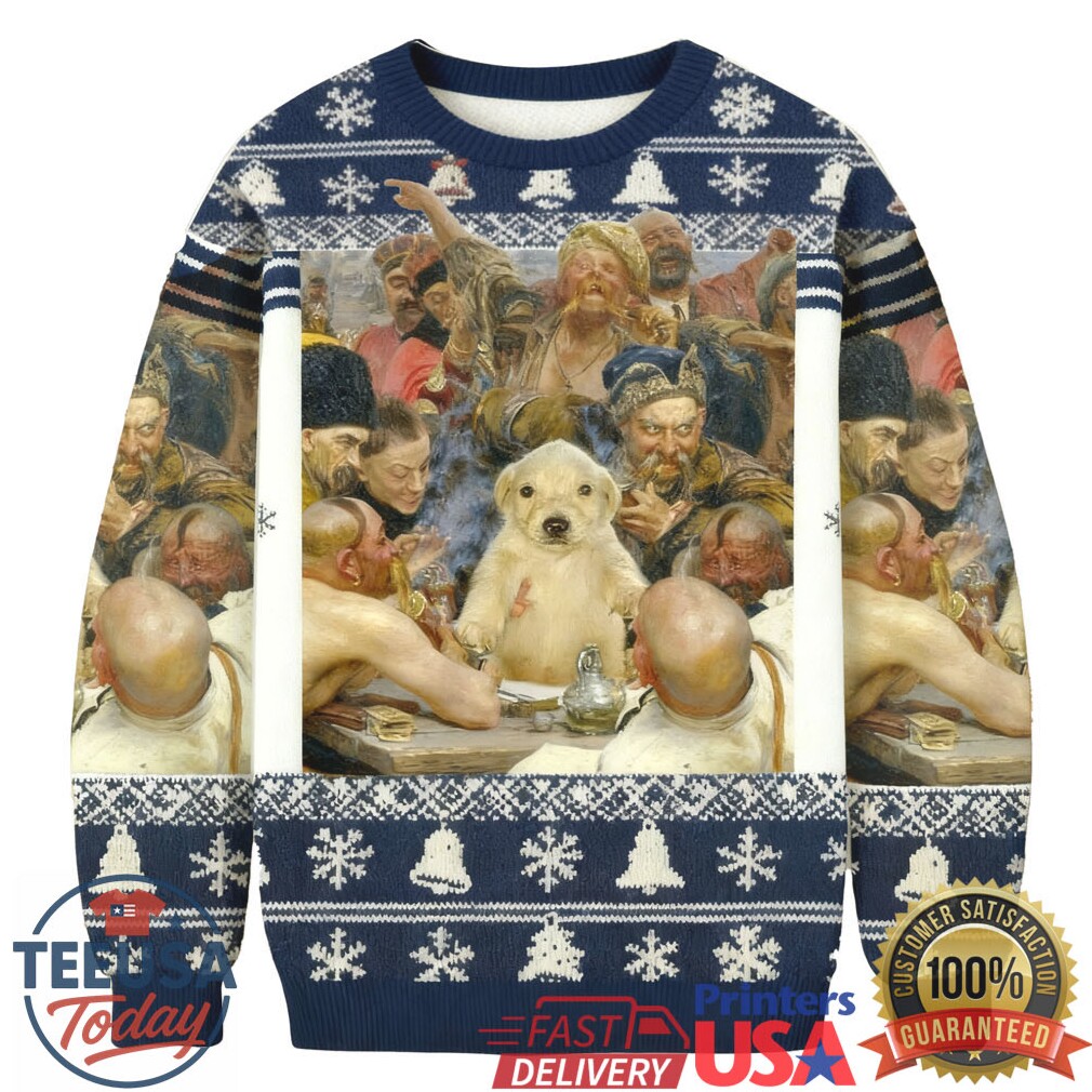 Puppy In The Middle Of A Medieval Group Scene Christmas Ugly Sweatshirt Puppy In The Middle Of A Medieval Group Scene Christmas Ugly Sweatshirt