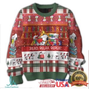 Read. Relax. Repeat Snoopy's Bookworm Christmas Ugly Sweater