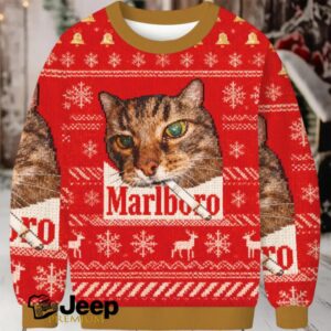 Red Funny Smoking Cat Meme Christmas Ugly Sweatshirt