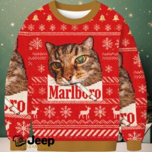 Red Funny Smoking Cat Meme Christmas Ugly Sweatshirt