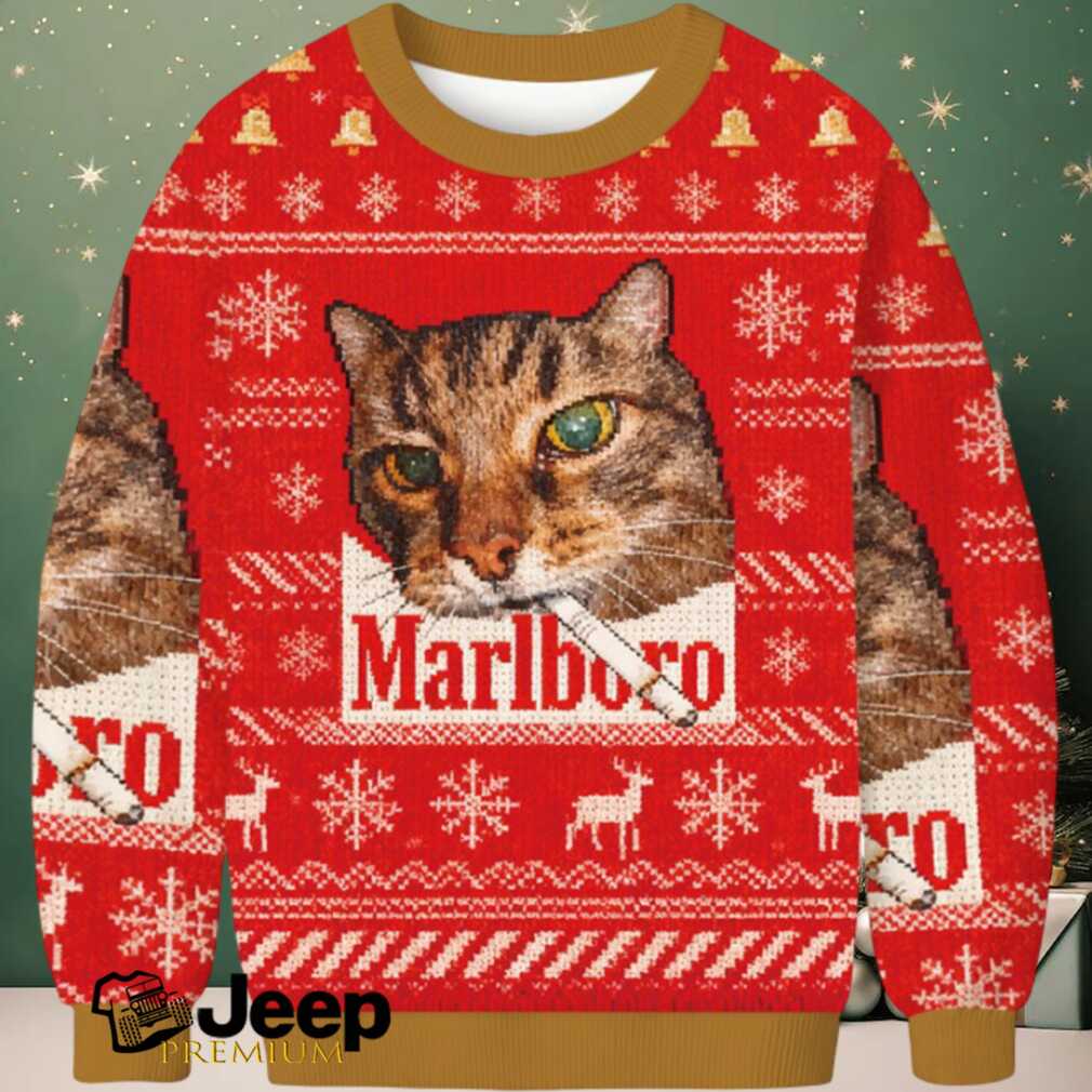 Red Funny Smoking Cat Meme Christmas Ugly Sweatshirt Red Funny Smoking Cat Meme Christmas Ugly Sweatshirt