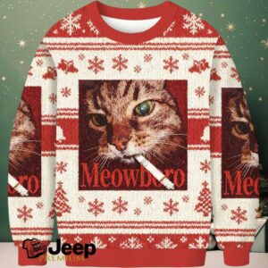 Red Meowlboro Smoking Cat Christmas Ugly Sweatshirt