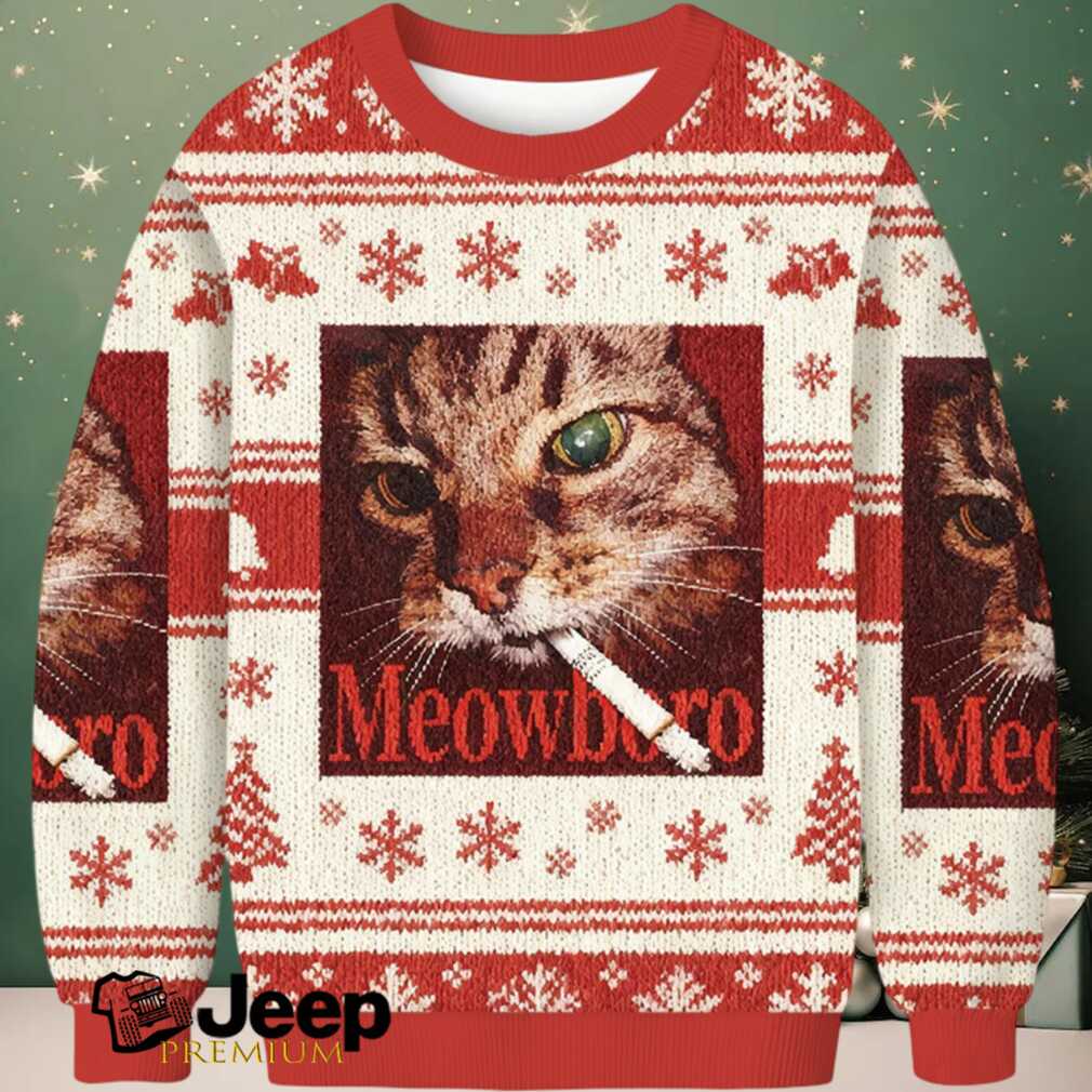 Red Meowlboro Smoking Cat Christmas Ugly Sweatshirt Red Meowlboro Smoking Cat Christmas Ugly Sweatshirt