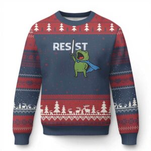 Resist Frog Warrior Ugly Christmas Sweater Funny Rebel Meme Gift