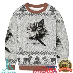 Retro Cat Smoking Christmas Ugly Sweatshirt