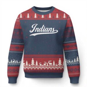 Retro Script Indians Ugly Christmas Sweater Vintage Sports Team Name