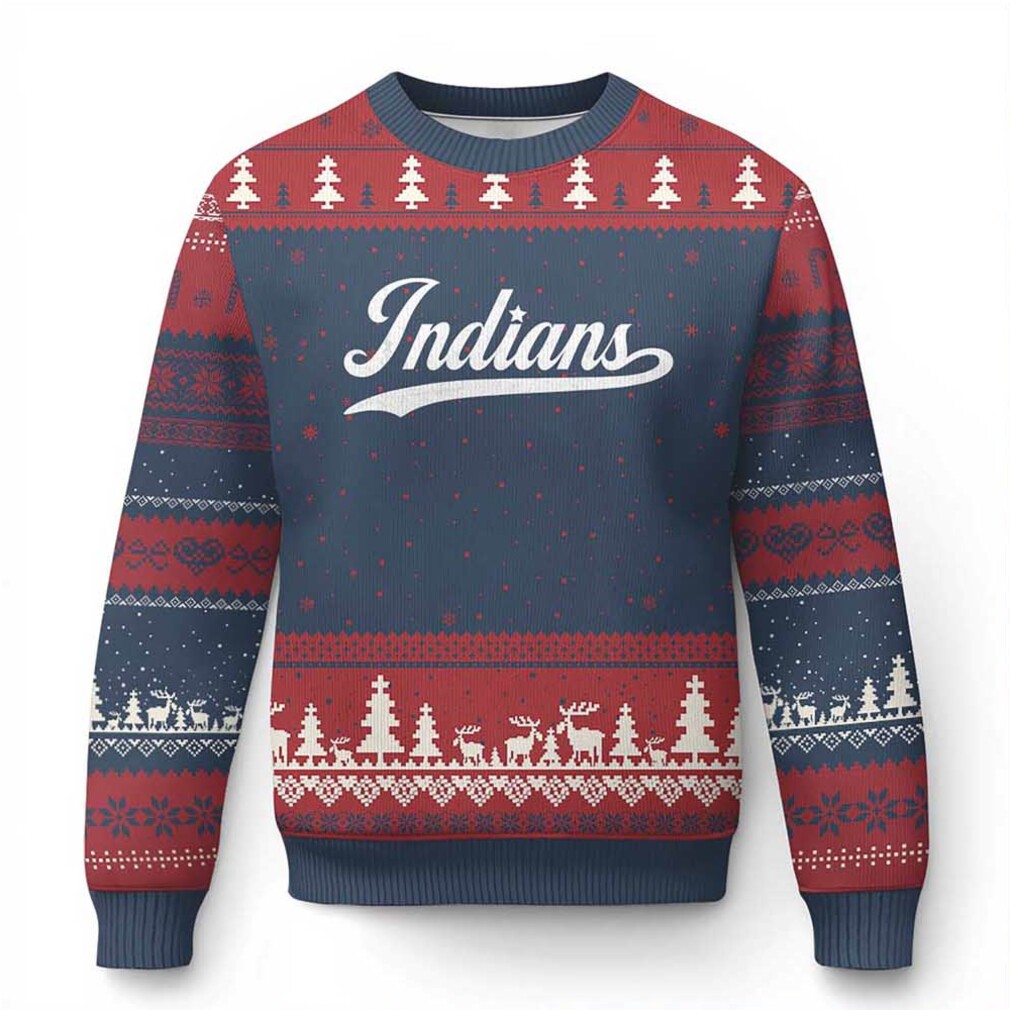 Retro Script Indians Ugly Christmas Sweater Vintage Sports Team Name Retro Script Indians Ugly Christmas Sweater Vintage Sports Team Name