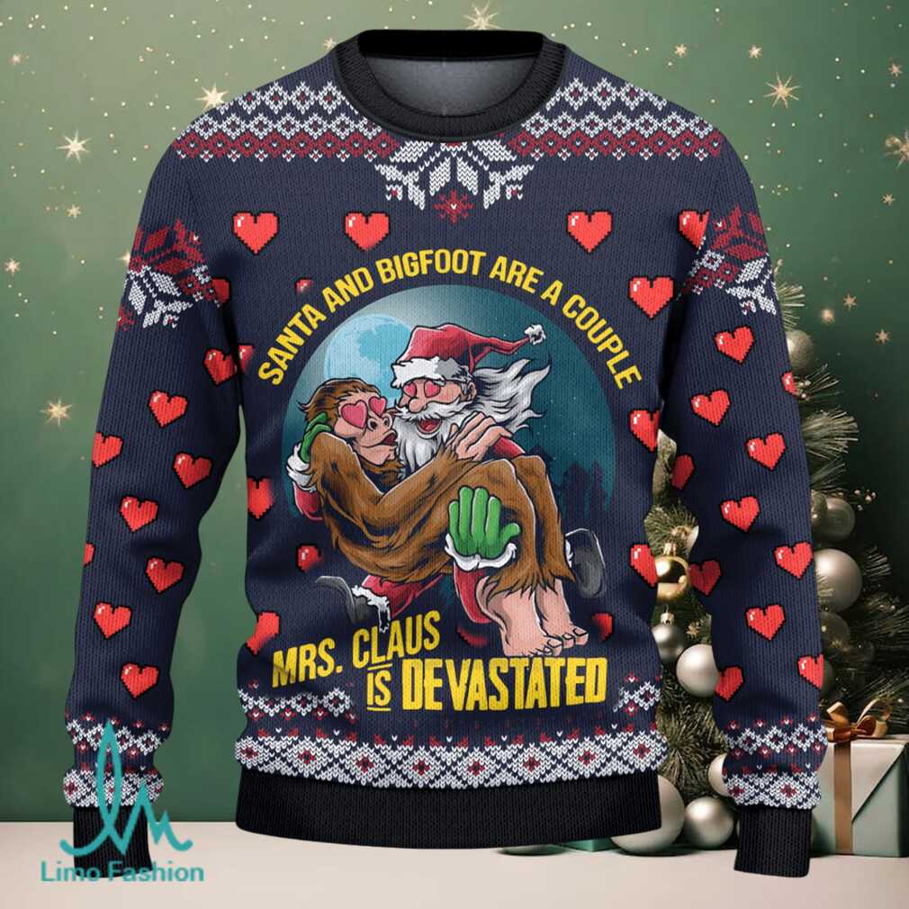 Santa and Bigfoot Are A Couple Ugly Christmas Sweater Santa and Bigfoot Are A Couple Ugly Christmas Sweater