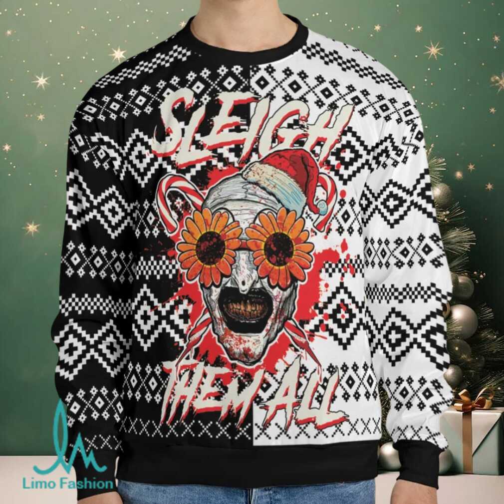 Sleigh Them All Terrifier Ugly Christmas Sweatshirt Sleigh Them All Terrifier Ugly Christmas Sweatshirt