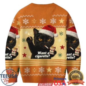 Smoking Black Cat Christmas Ugly Sweatshirt