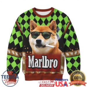 Smoking Dog Christmas Ugly Sweatshirt
