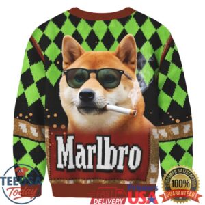 Smoking Dog Christmas Ugly Sweatshirt