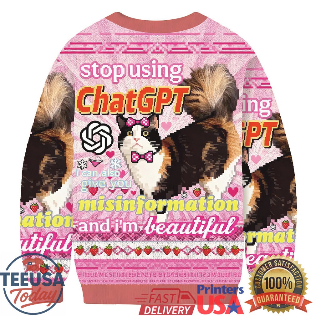Stop Using ChatGPT Meo Meo Christmas Ugly Sweatshirt lifestyle view