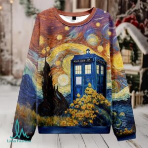 Tardis Time Travel Van Gogh Oil Painting Fuzzy Fleece Sweatshirt