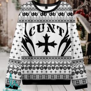 White Cxxt Flame Christmas Knit Sweatshirt White Cxxt Flame Christmas Knit Sweatshirt