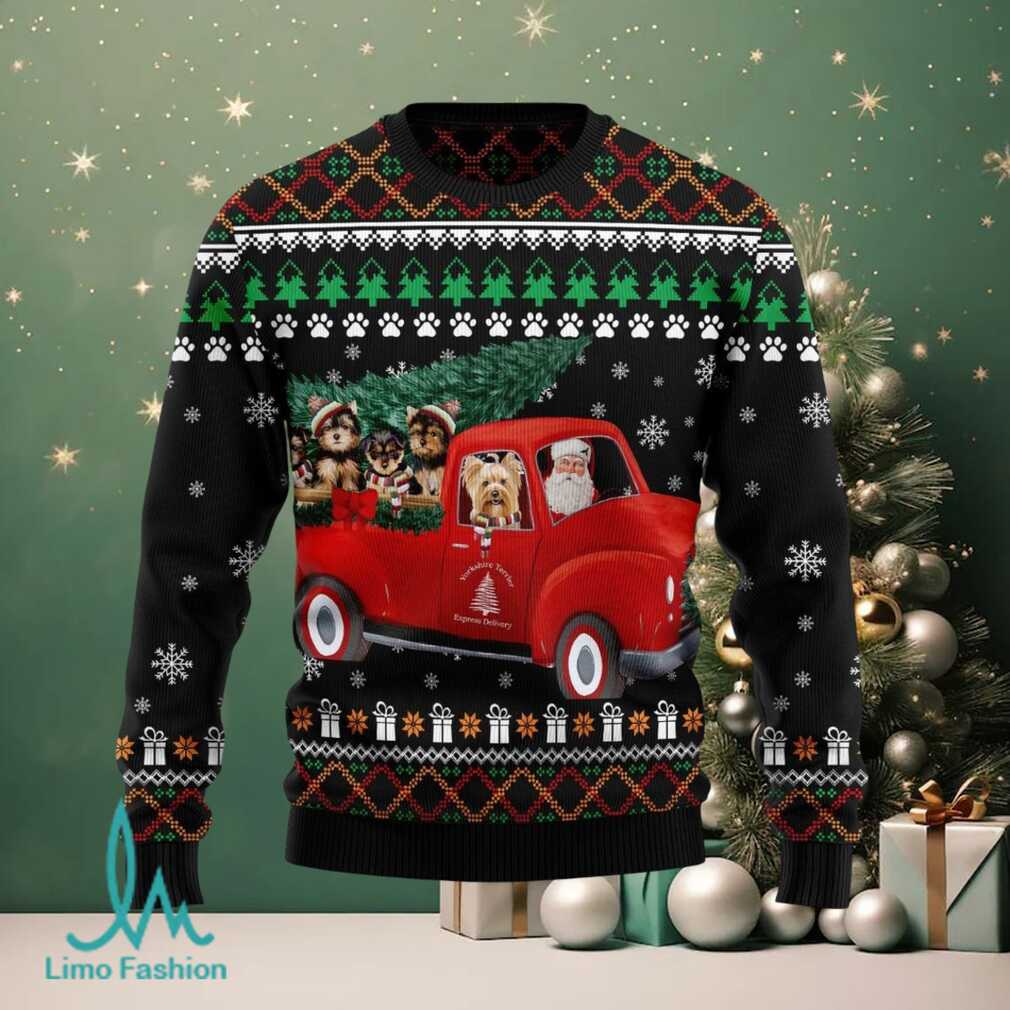 Yorkshire Terrier and Red Truck Ugly Christmas Sweater Yorkshire Terrier and Red Truck Ugly Christmas Sweater