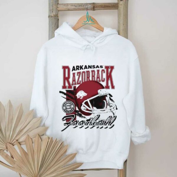 Arkansas Razorbacks hit that line varsity helmet shirt