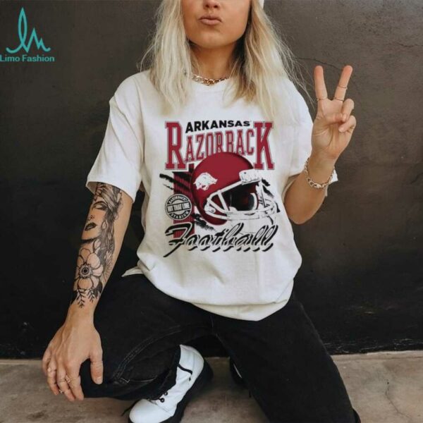 Arkansas Razorbacks hit that line varsity helmet shirt