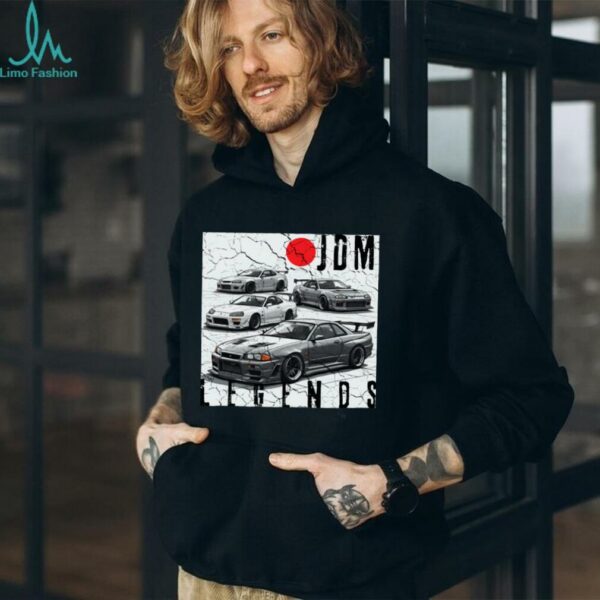 Backprint Distress JDM Legends Race Cars Japanese Flag Pullover Shirt