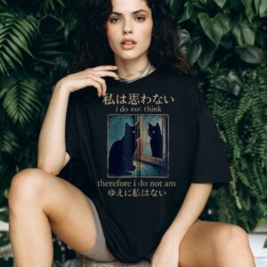 I Do Not Think Therefore I Do Not Am Japanese Cat Meme Zip Shirt