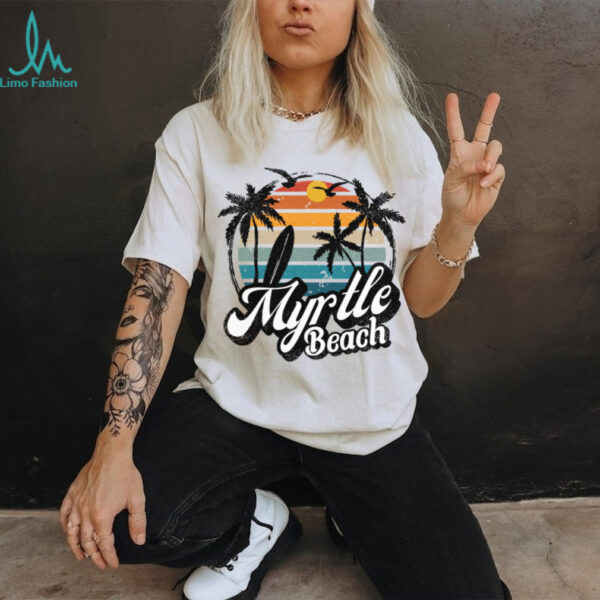 Myrtle Beach South Carolina Palm Tree Surf 70’S Retro Sunset Shirt