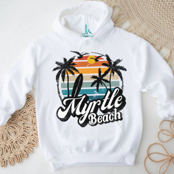 Myrtle Beach South Carolina Palm Tree Surf 70’S Retro Sunset Shirt