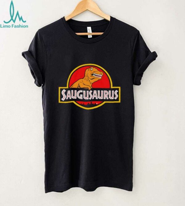 Saugusaurus Orange Dinosaur X Jurassic Park logo shirt