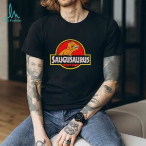Saugusaurus Orange Dinosaur X Jurassic Park logo shirt