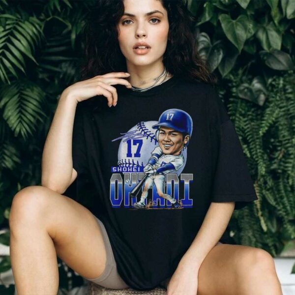 Shohei Ohtani Los Angeles Hitting Los Angeles Dodgers cartoon big head MLB 2025 signature shirt