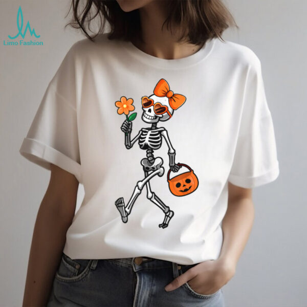 Skeleton Sunglasses Bow Tie Flower Halloween Girls Shirt