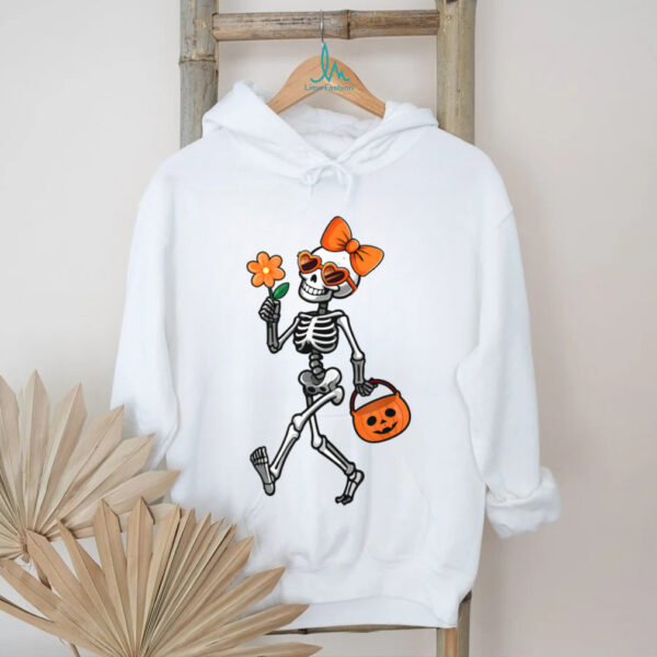 Skeleton Sunglasses Bow Tie Flower Halloween Girls Shirt