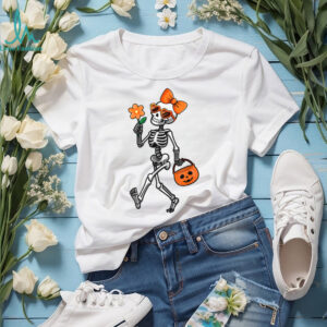 Skeleton Sunglasses Bow Tie Flower Halloween Girls Shirt