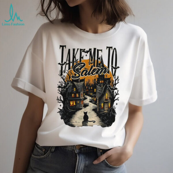 Take Me To Salem Black Cat Halloween Retro Vintage Shirt