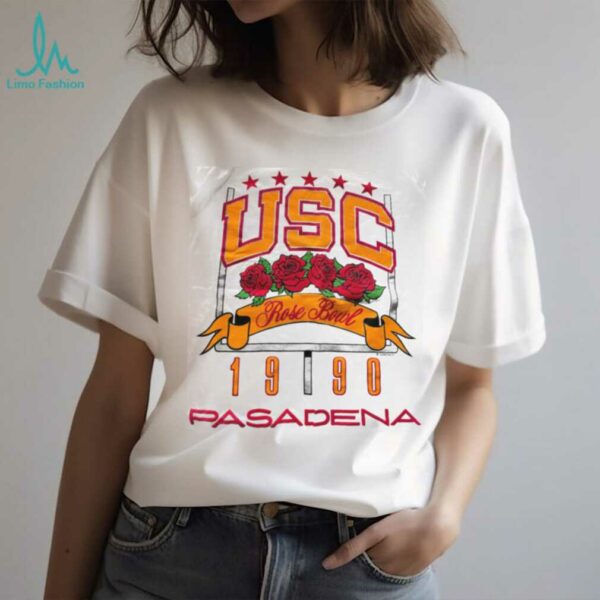 1990 USC Trojans Rose Bowl Pasadena California Vintage White Puff Print College Football Shirt