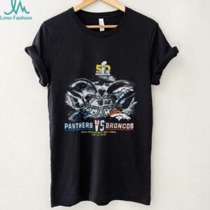 2016 Carolina Panthers vs. Denver Broncos Super Bowl 50 Helmet Match Up Faded Black NFL Shirt