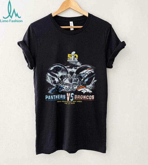 2016 Carolina Panthers vs. Denver Broncos Super Bowl 50 Helmet Match Up Faded Black NFL Shirt