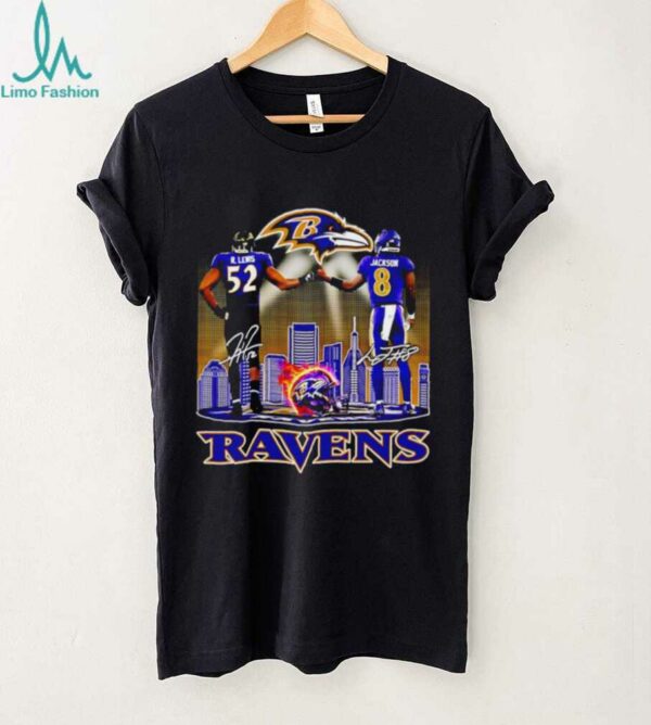 Baltimore Ravens R. Lewis and Jackson signature city skyline shirt