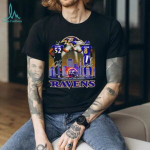 Baltimore Ravens R. Lewis and Jackson signature city skyline shirt