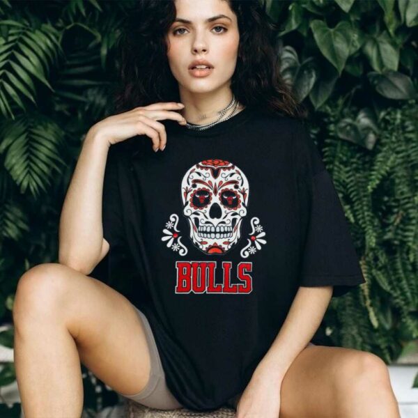 Chicago Bulls Sugar Skull Dia De Los Muertos Black T Shirt