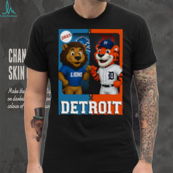 Detroit Lions and Detroit Tigers mascot play card shirt
