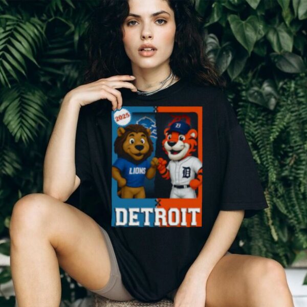 Detroit Lions and Detroit Tigers mascot play card shirt