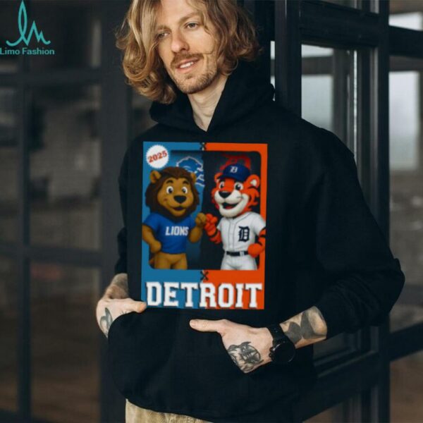 Detroit Lions and Detroit Tigers mascot play card shirt