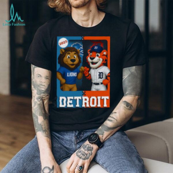 Detroit Lions and Detroit Tigers mascot play card shirt
